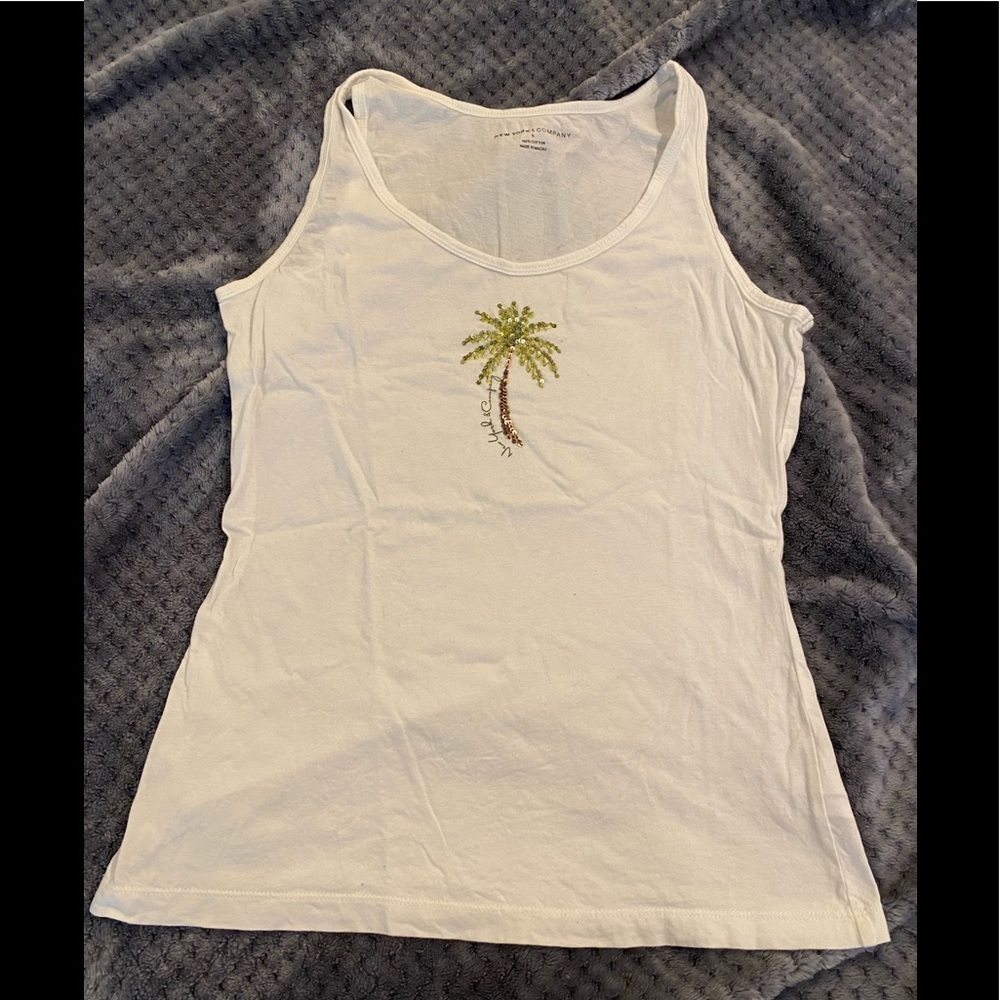 Adorable PC sequin palm tree white Tank Top szS